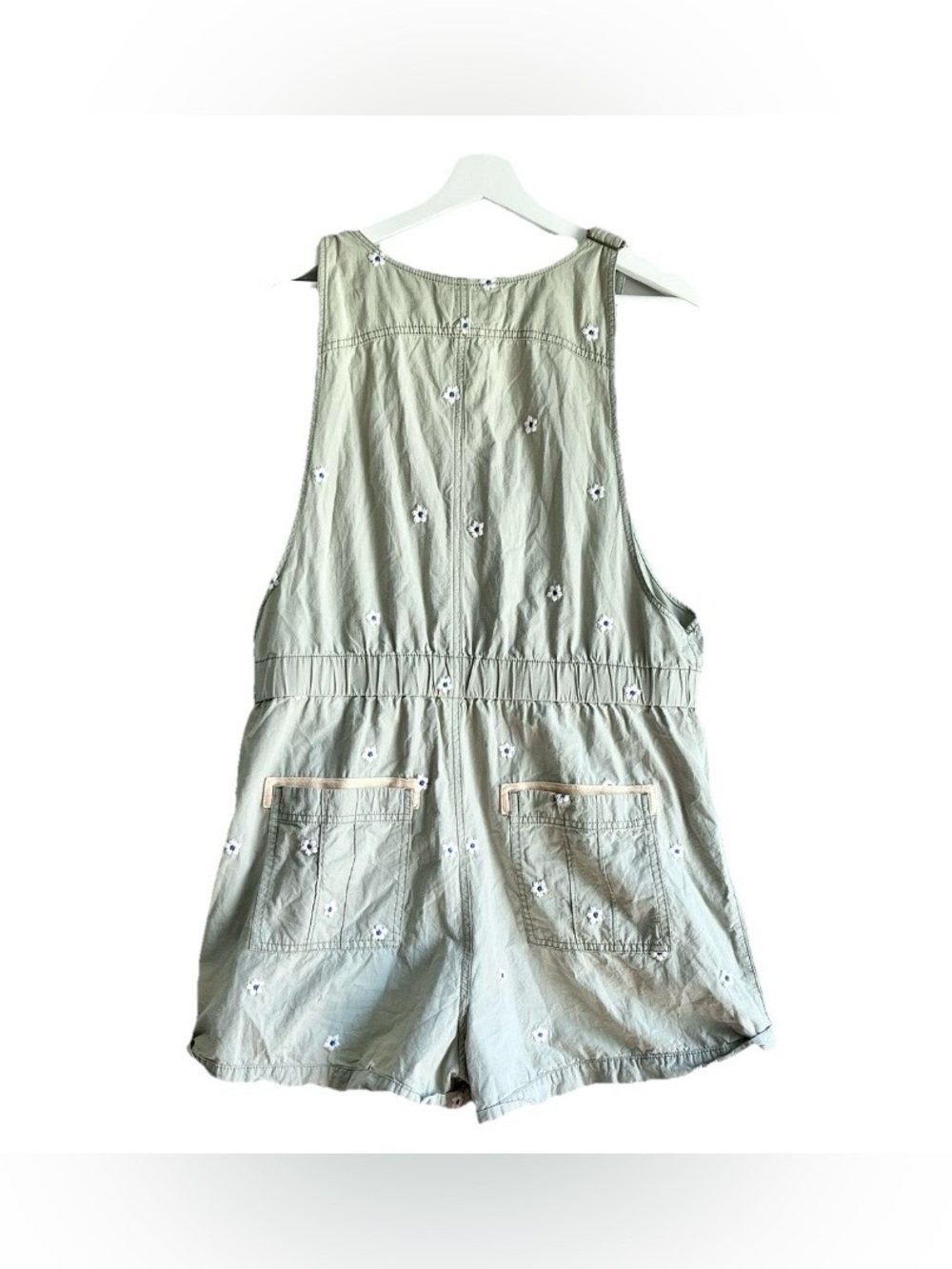 Anthropologie Pilcro Dessa romper large green overalls shorts embroidered floral - Picture 3 of 11
